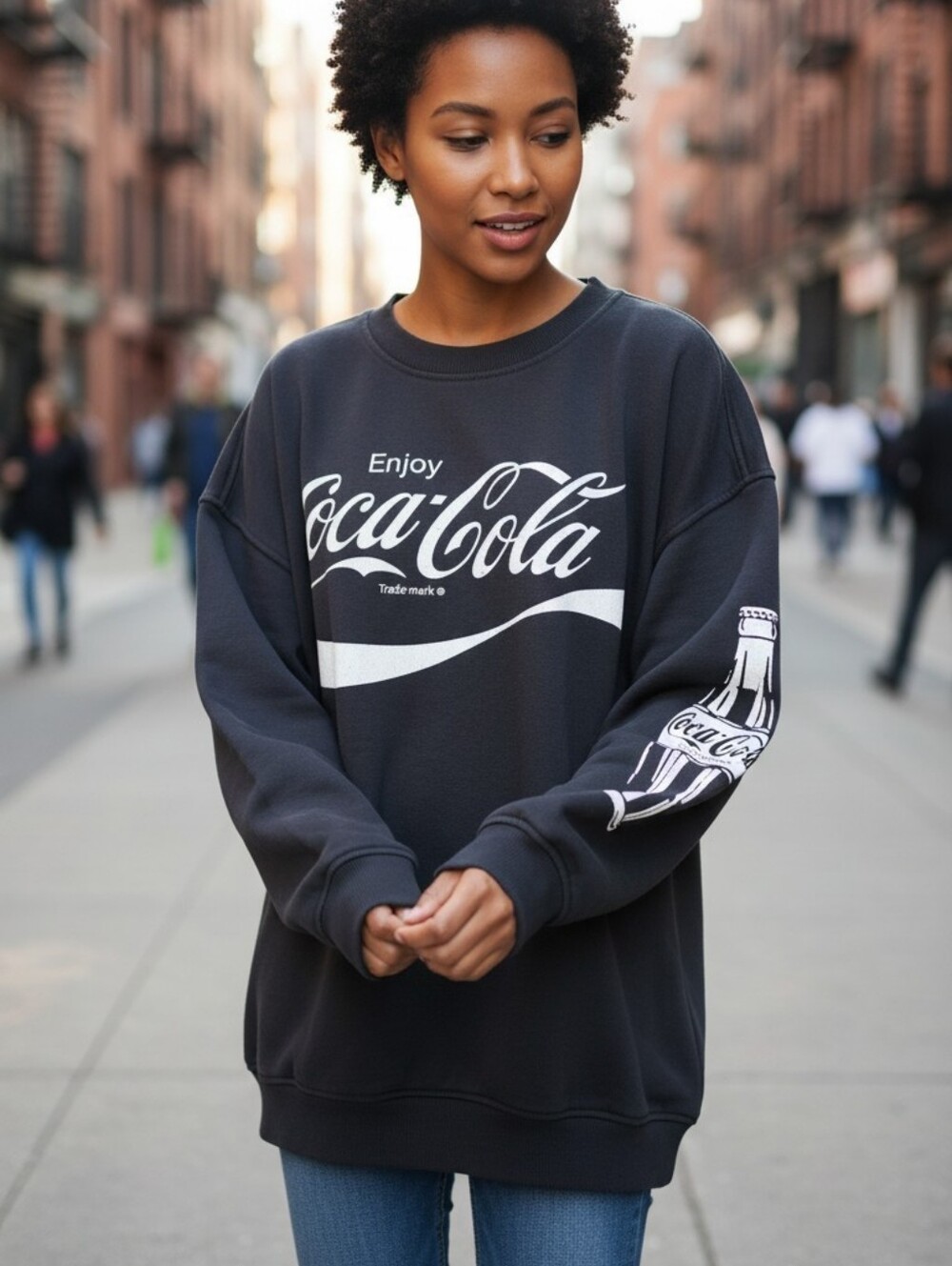 H&m Coca Cola Oversized Black Sweatshirt Size Large